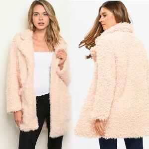 Women's Light Blush Peach Faux Fur Coat